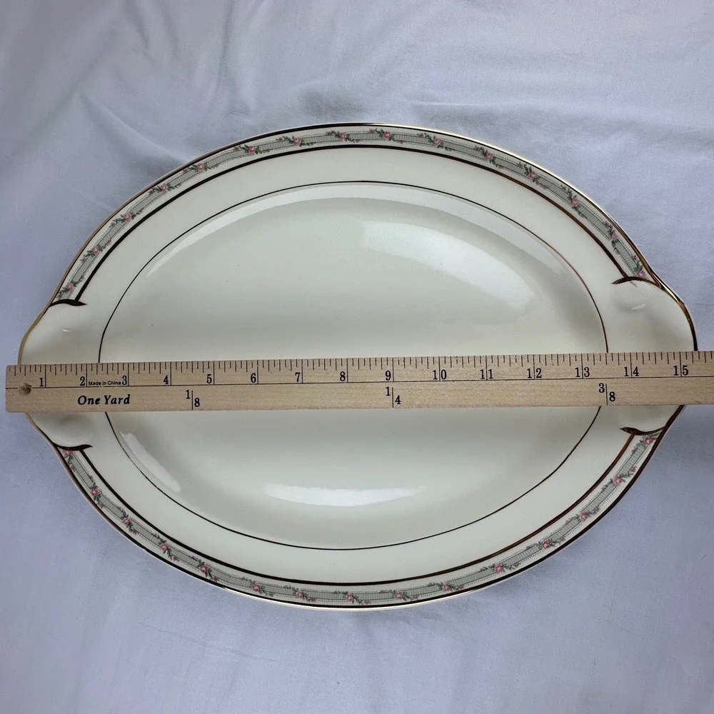 Vtg Taylor Smith Taylor TS&T Rosebud Platter‎ Gold Gilt 15 inch 1945 Ironstone